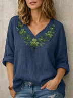 Jynelle | Blouse Femme Brodée Bohème Col V Manches Courtes