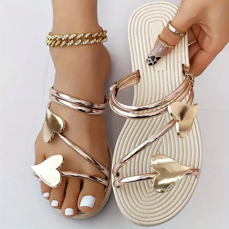 Isaline | Sandales Femme Plates Motif Cœurs