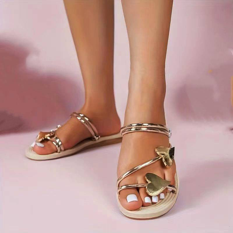 Isaline | Sandales Femme Plates Motif Cœurs