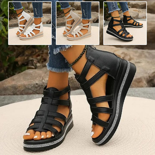 Amira | Sandales Compensées Femme Strass Confort