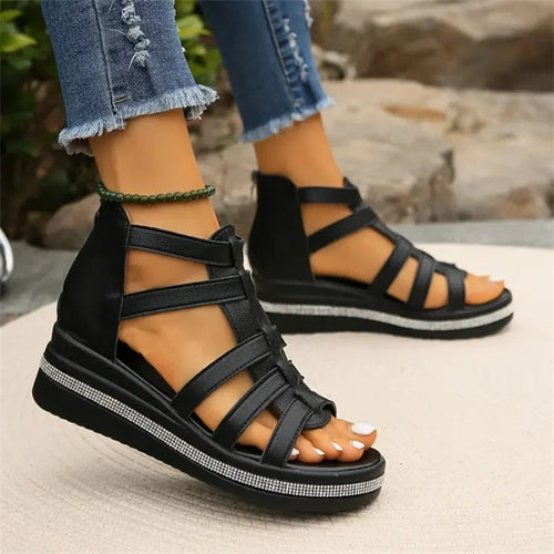 Amira | Sandales Compensées Femme Strass Confort